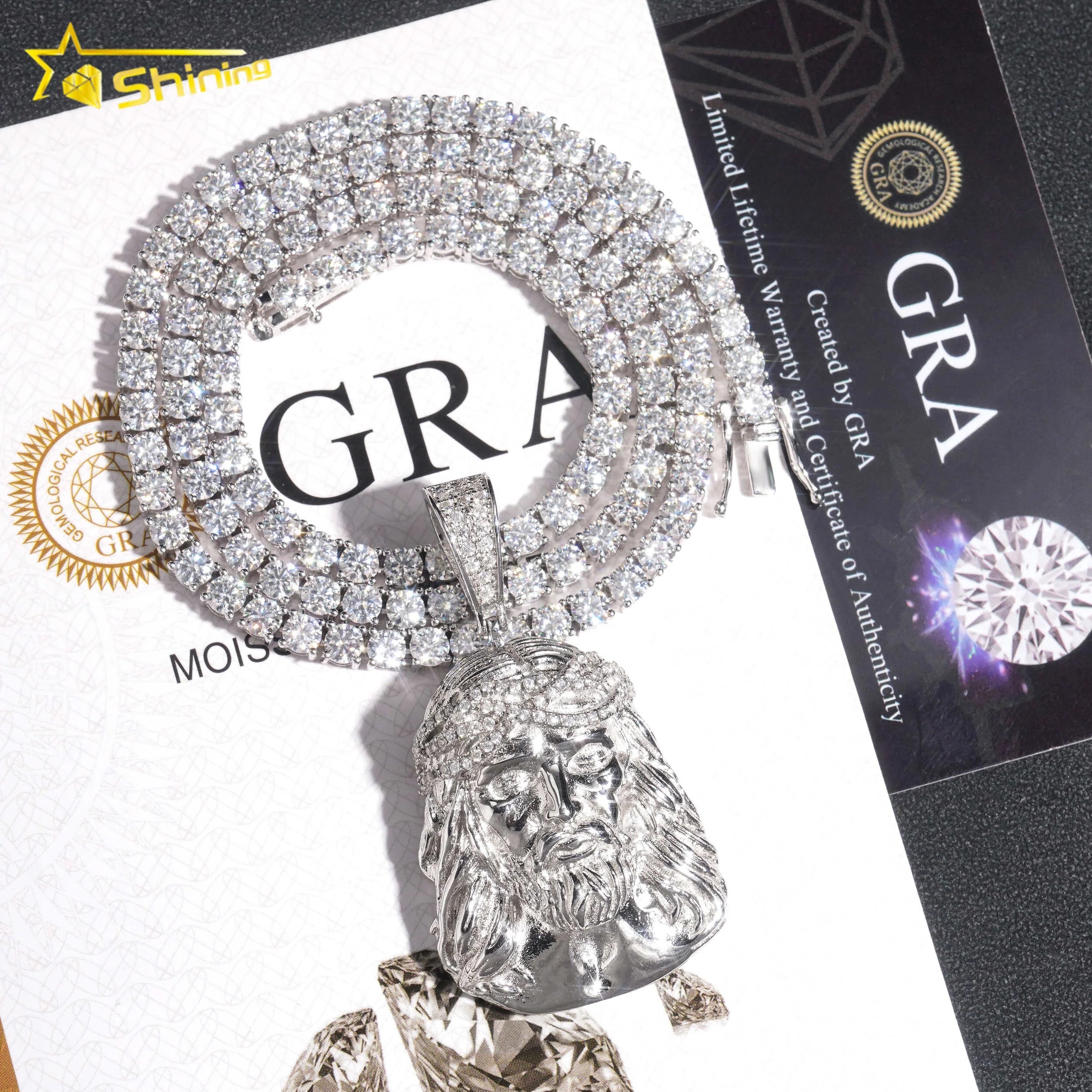 Hip Hop Jewelry Fashion Iced Out 925 Silver Jesus Moissanite Pendant for Tennis Chain
