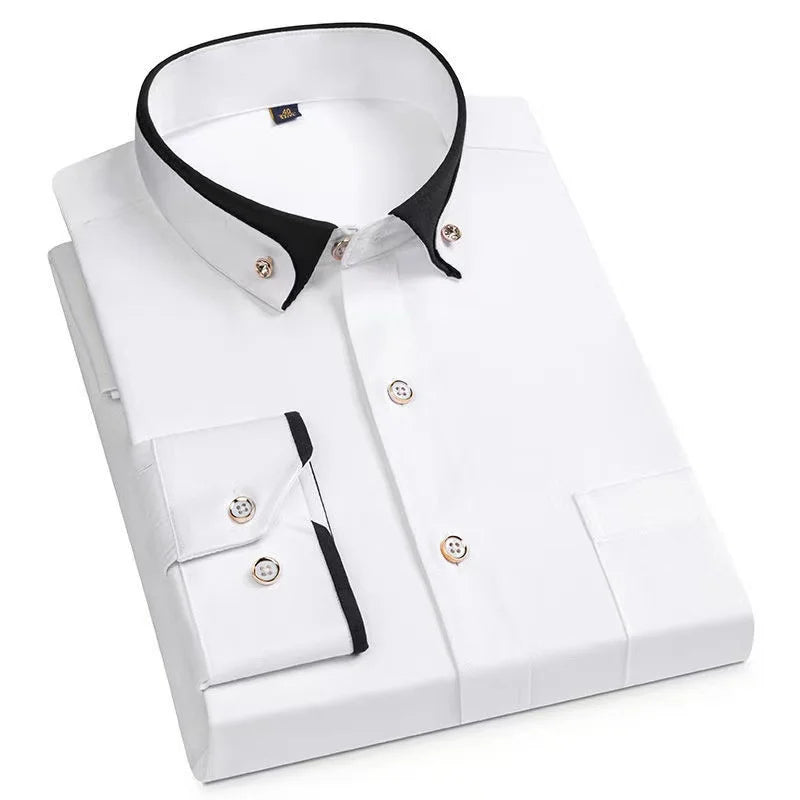 Men's Customizable Long-Sleeved Business Shirt Custom Fit Men's Long Sleeve Dress Shirt Solid Colors Comfortable Men's Shirt