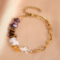 2023 Bohemian Irregular Gravel Natural Stone Gold Stainless Steel Crystal Stone Bracelet Amethyst Gemstone Bracelet for Women