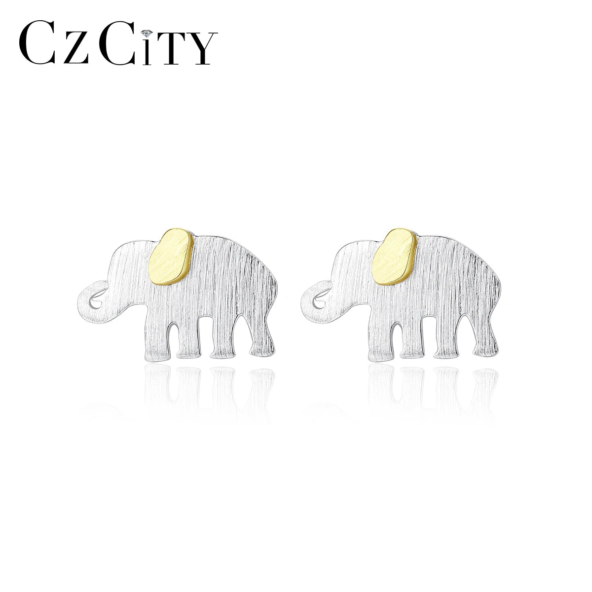 CZCITY Brush Solid 925 Sterling Silver Elephant Stud Earrings for Women Fine Jewelry Silver Boucle D'Oreille Femme Gifts