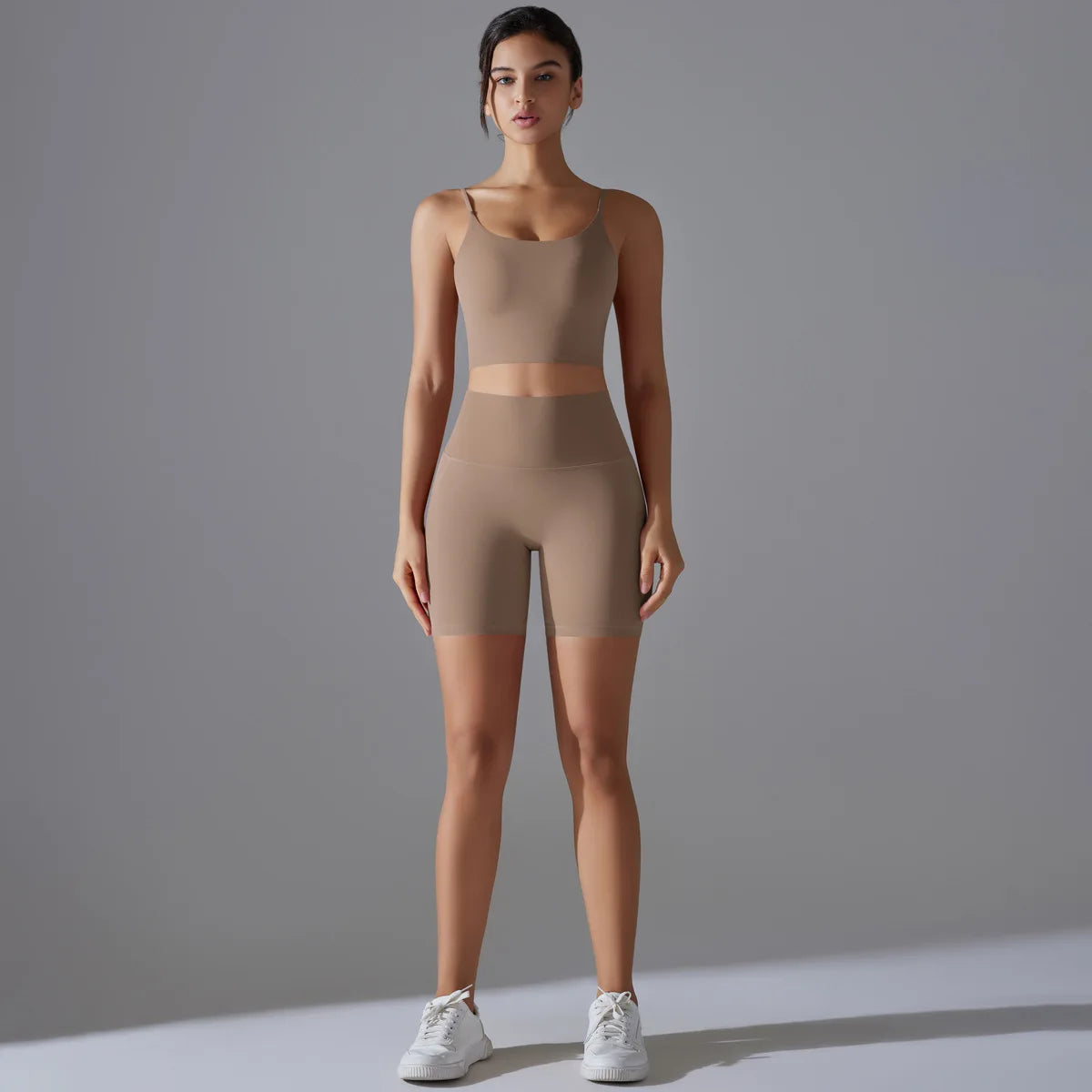 Women's Halter Neck Square Neck Yoga 2-Piece Set High Waist Backless Breathable Waterproof Spandex/Nylon Shorts Butt Scrunch