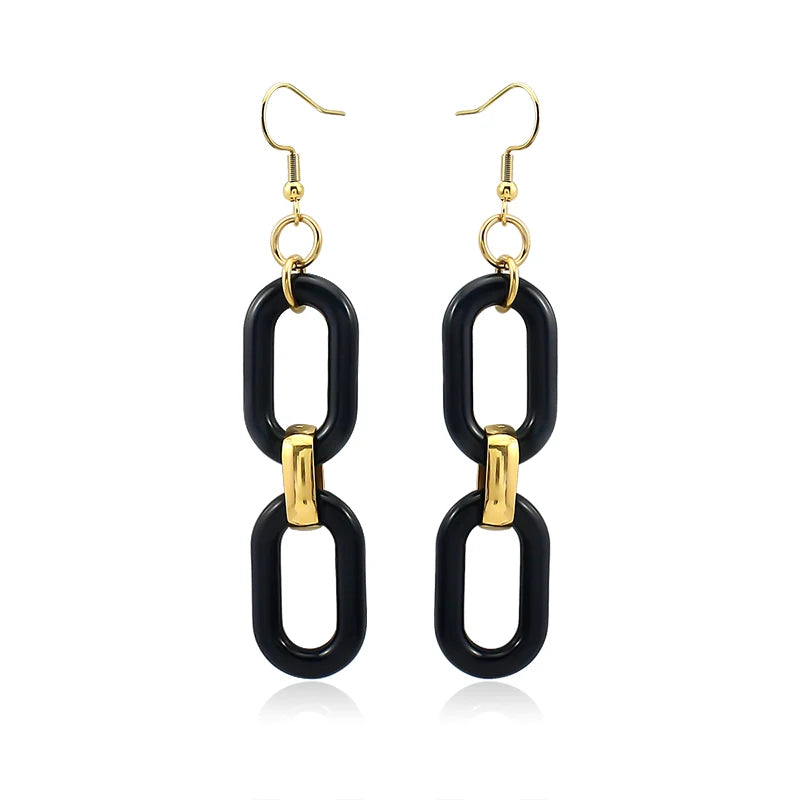 Double Oval DIY Long Stud Earrings for Women Silver Gold Geometric Style Korean Earring Jewelry