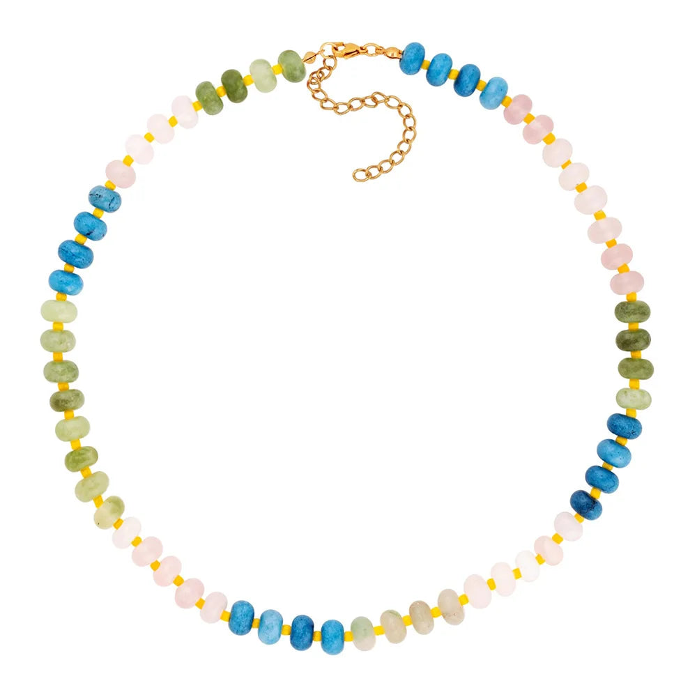 Holiday Recommendation 14K Gold Plated Handmade Colorful Natural Stone Abacus Bead Necklace for Women Girls