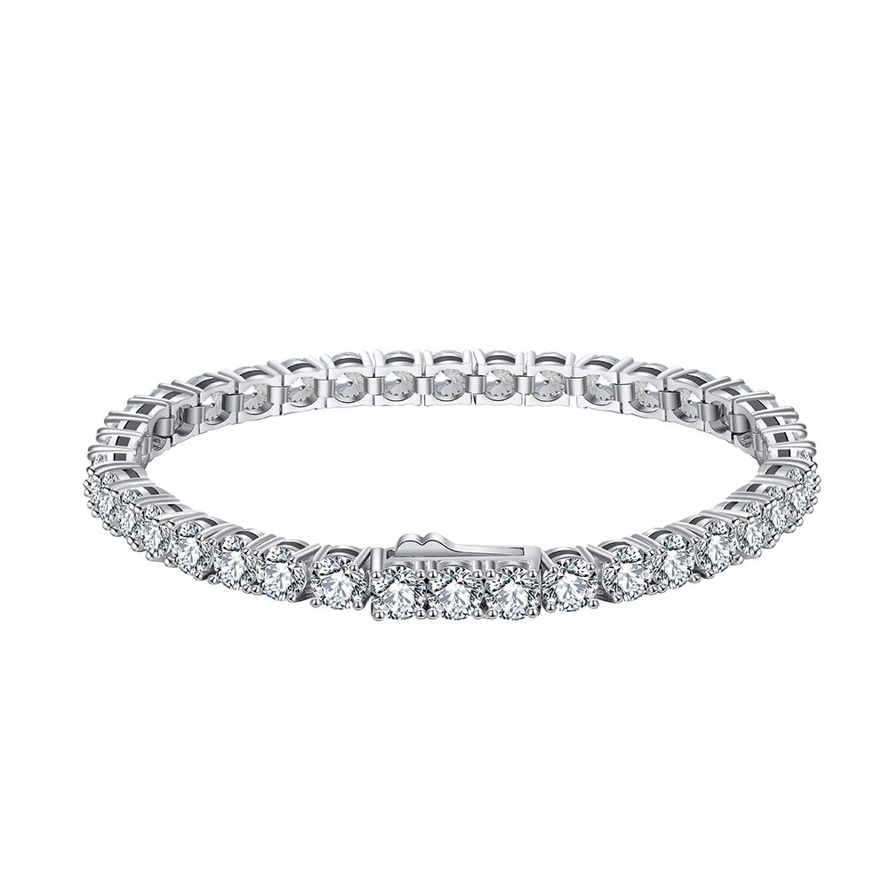 SB130 RINNTIN Rhodium Plate Bracelets 4mm Round-Cut 4A Zircon Tennis Chain Silver Bracelet for Women