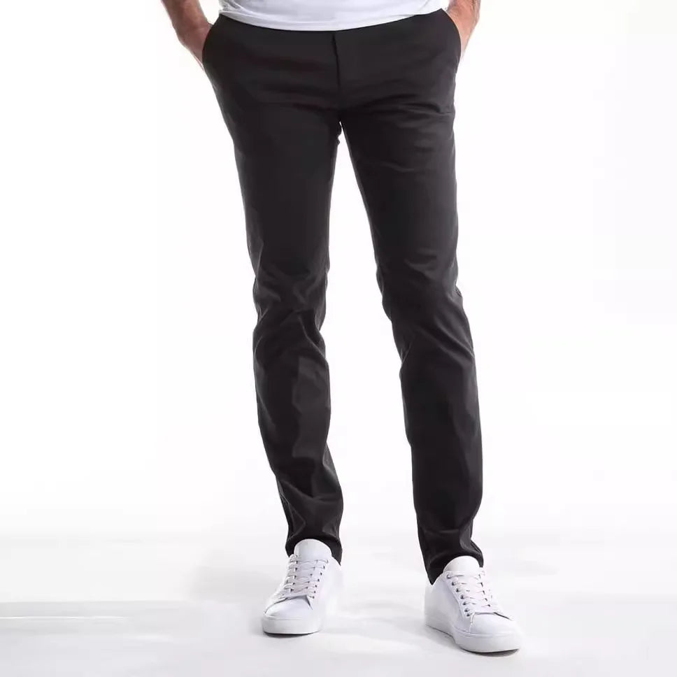 Men's Spring Autumn Casual Solid Color Loose Sweatpants New High Elastic Straight Twill Cotton Dark Wash Business Pocket Baggy
