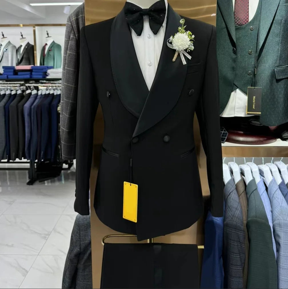 Black Men Suits Blazers Groom Business Groomsmen Tuxedo Wedding/Prom/Dinner 3 Pieces ( Jacket +Waistcoat+Pants) MS773