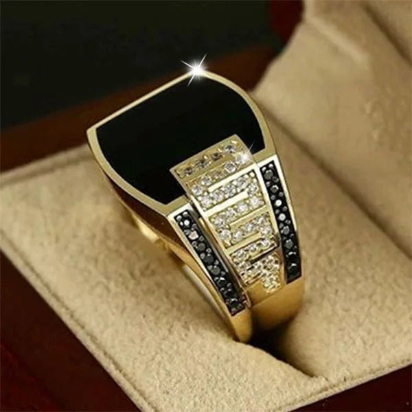 Men Rings Vintage Rectangular Geometry Rings Diamond Rings for Men