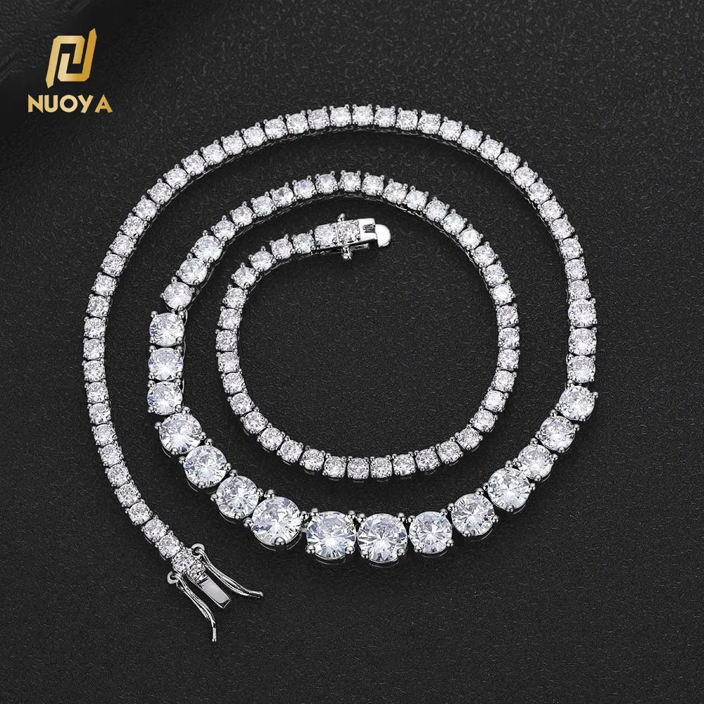 NUOYA New Style Hiphop Jewelry 3mm-7mm Bling CZ Stone Silver Plated Gradient Size Tennis Chain Necklace for Women Jewelry MegaBDM