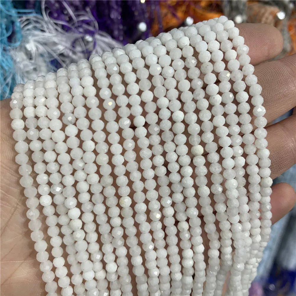 Wholesale Round Faceted Stones Loose Natural  Moonstone Beads 2mm 3mm 4mm Crystal Beads for Necklace Jewelry Making