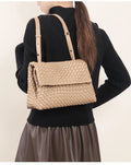 Large Woven Tote Bag Premium PU Leather Artisan Textured Shoulder Bag Women Travel Supports Low MOQ OEM Customization