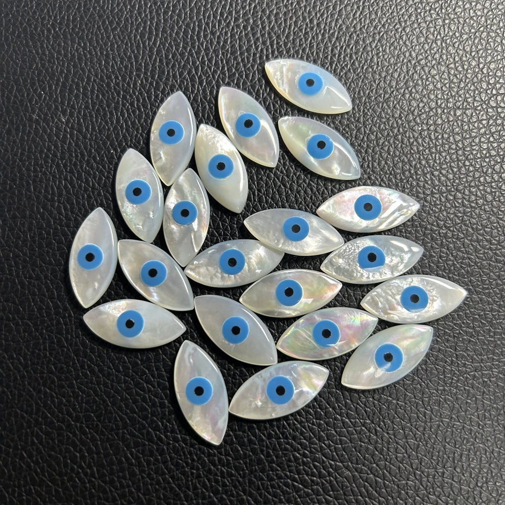 Marquise Shape Natural White Mother of Pearl Shell Evil Eye Cabochon No Hole Small MOP Gemstone for Jewelry Making