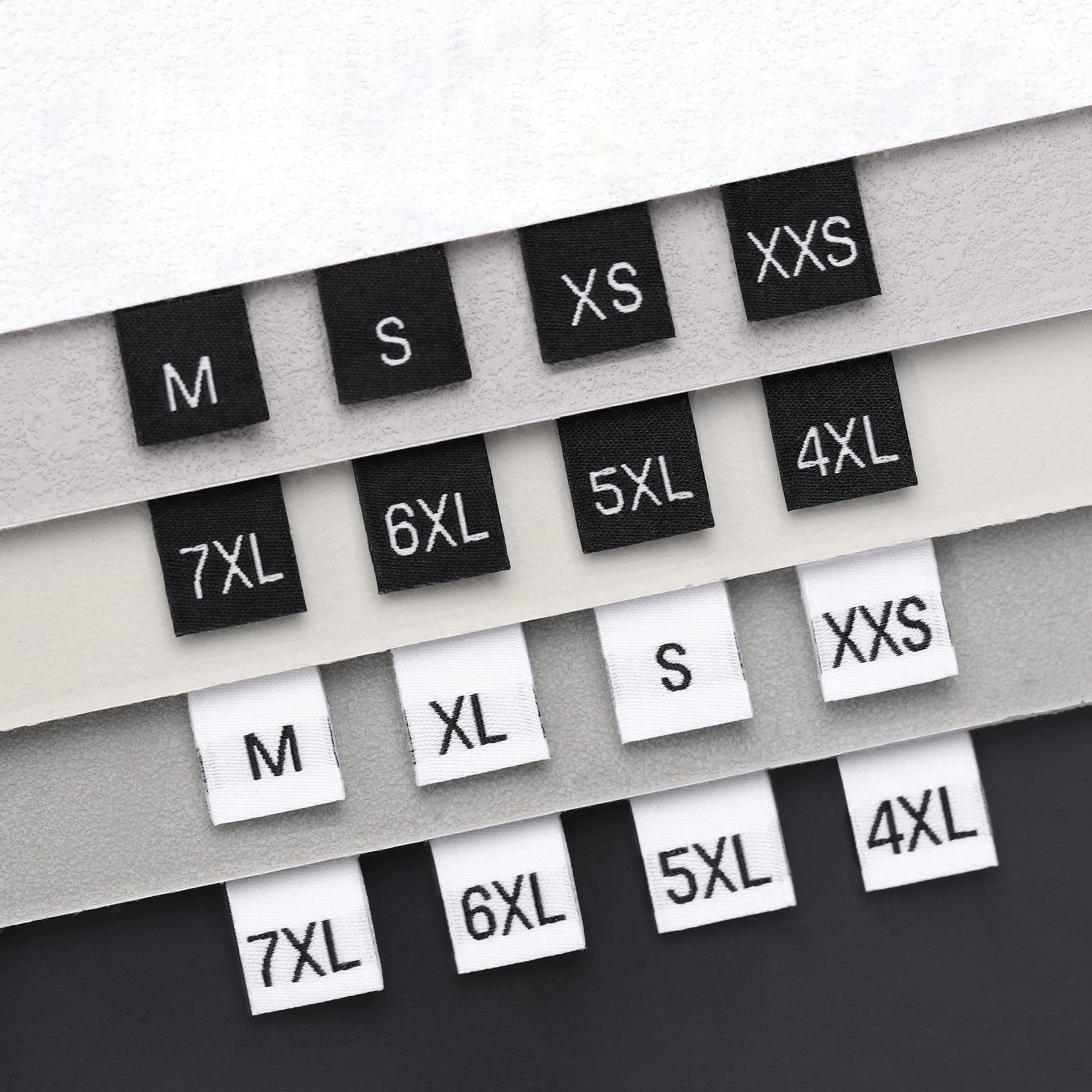 In Stock Black Size Tags XS S M L XL XXL White Woven Size Labels for Clothing
