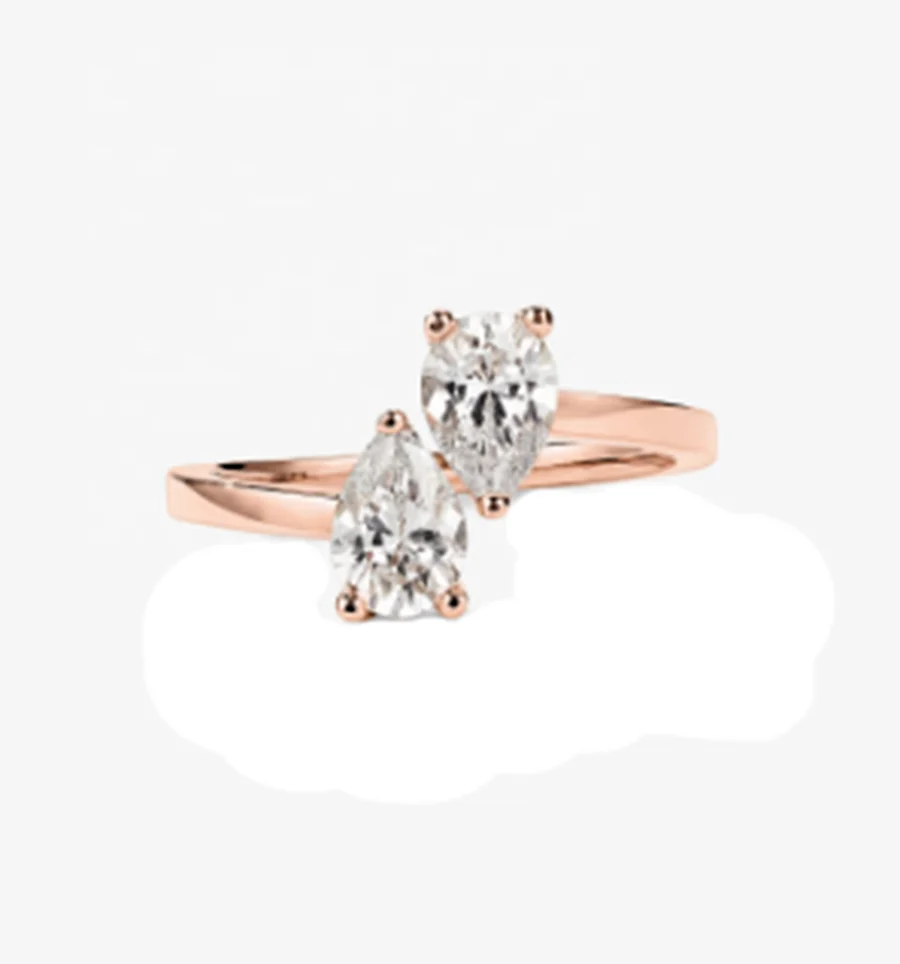 925 Sterling Silver Fine Gold Plated Pear Diamond Ring Luxury Custom Women's Wedding Jewelry Band White CZ Accents