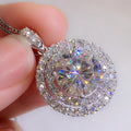 Huitan Luxury Jewelry Delicate Silver Plated 3ct Round Brilliant Cut Micro Insert Zircon Pendant Wedding Women Necklace