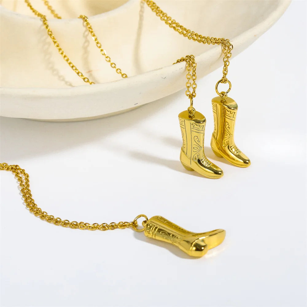 Meetyoo New Design Stainless Steel Charms Necklace Jewelry Western Cowboy Boots Pendant Necklace for Women