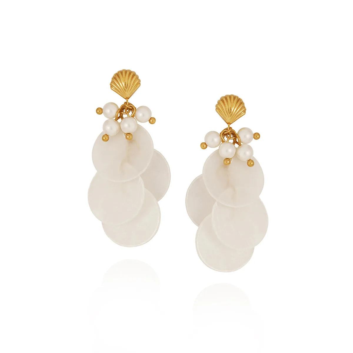Bohemian Style Stainless Steel Earrings for Beach Vacation Tassel Mirror Shell Stud Earrings Fashion Drop Design