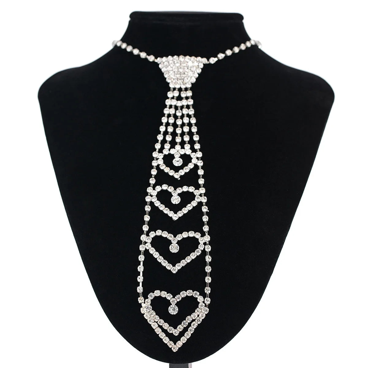 Luxury  Crystal Elegant Necktie Necklace Fashion Bling Bling Rhinestone Bow Tie Hollow Heart Long Necklace