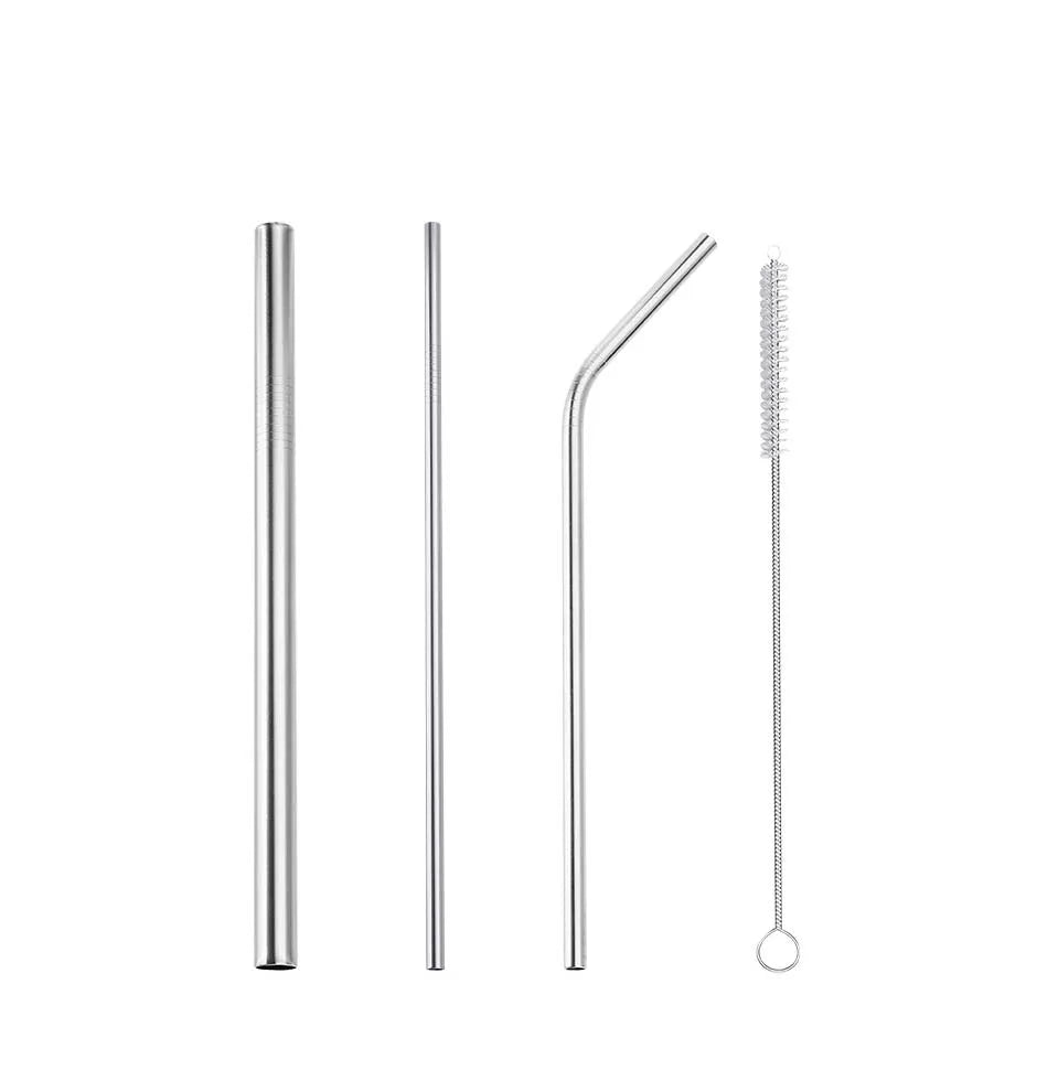 Reusable Metal Straws Kit Straight and Bend Straw Cleaning Brush Bar Stainless Steel Drinking Straws