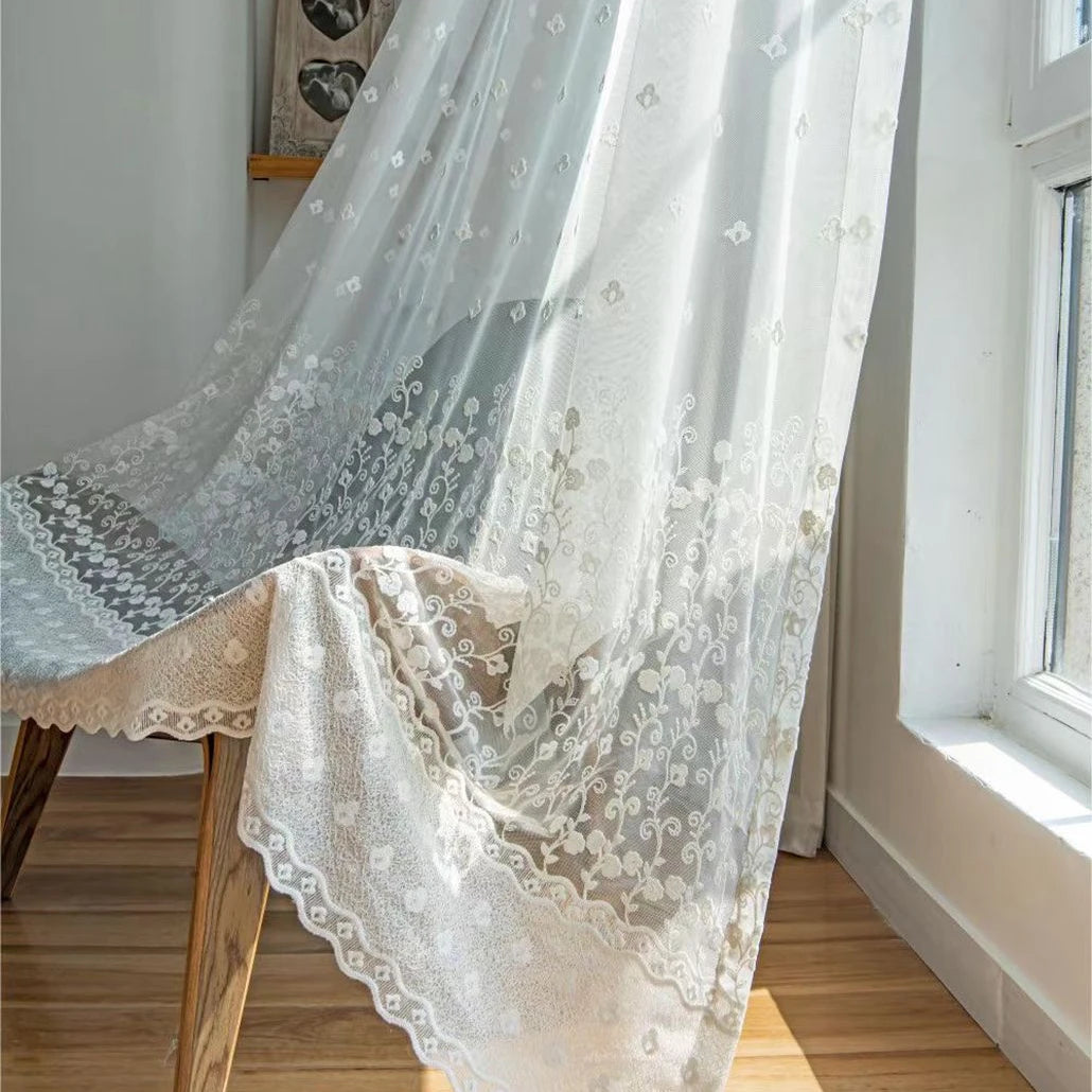 Soft Touching Embroidery Cotton Sheer Fabric Curtain