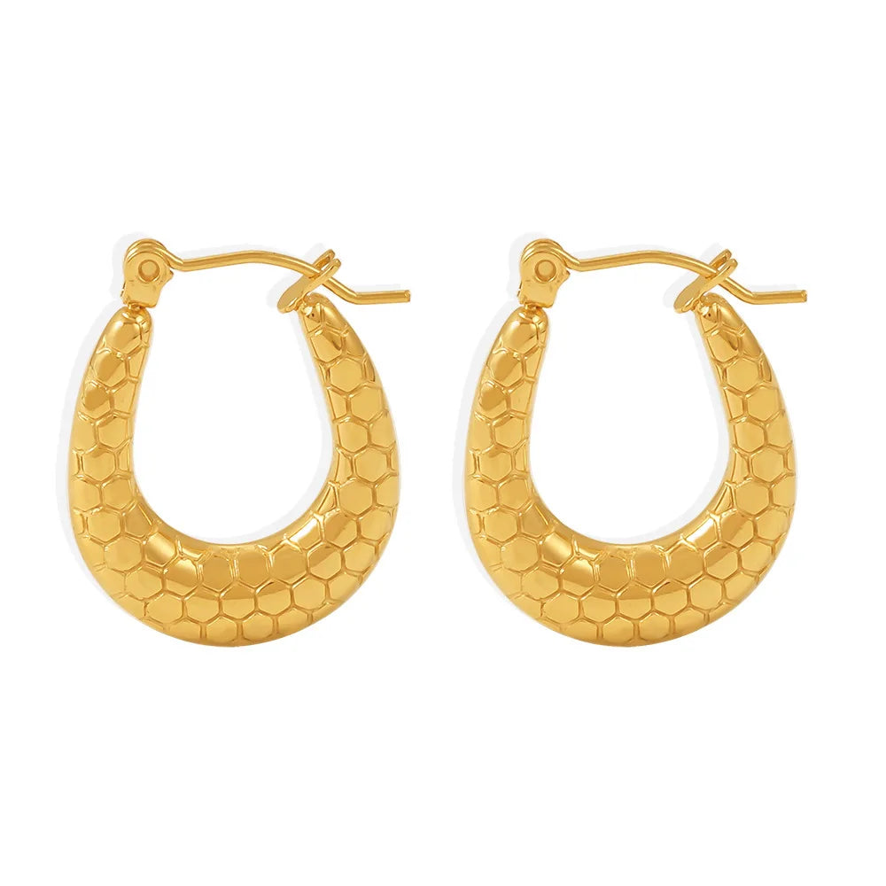 Fashion U-Shaped Horseshoe Pattern Earrings Stainless Steel Plated 18K Real Gold Hoop Earrings Wholesale for Her
