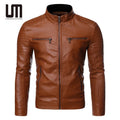 Liu Ming Vintage Classic New Autumn Winter Men Clothing Stand Collar Slim Multi Pockets Leather Jacket Coats
