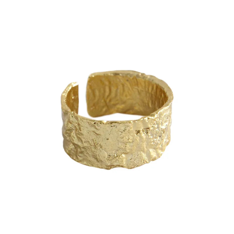 925 Sterling Silver Gold Plated Index Finger Rings Irregular Jewelry 9.4 Width Band Ring for Women and Men