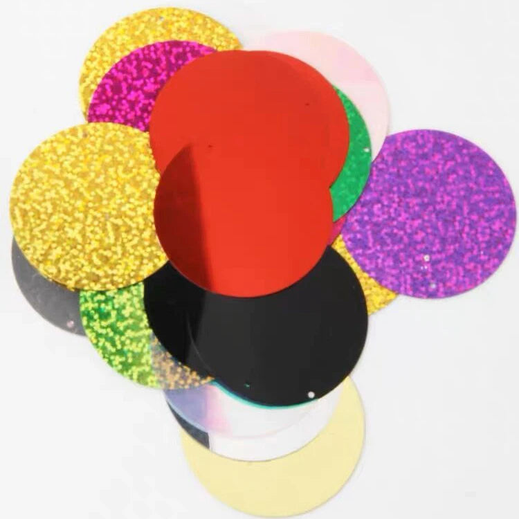 Eco-friendly 30mm Sequin with Single Side Holes PET  Large Sequin Non PVC  Big Spangle for DIY and Clothes