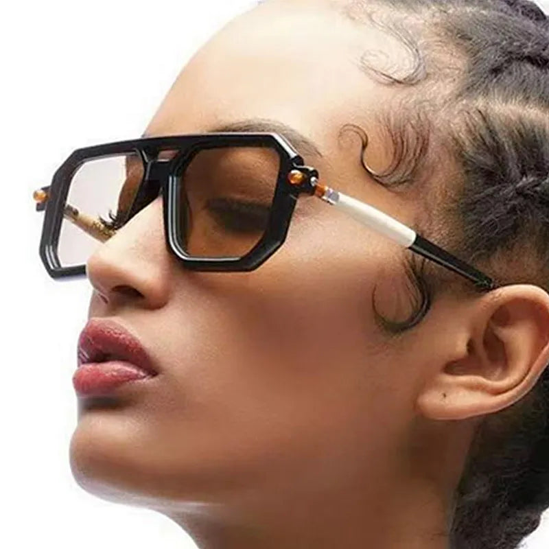 Custom Logo Fashion Unisex Clear Polygon Anti Blue Light Computer Glasses UV400 Double Bridges Square Sunglasses Men Women