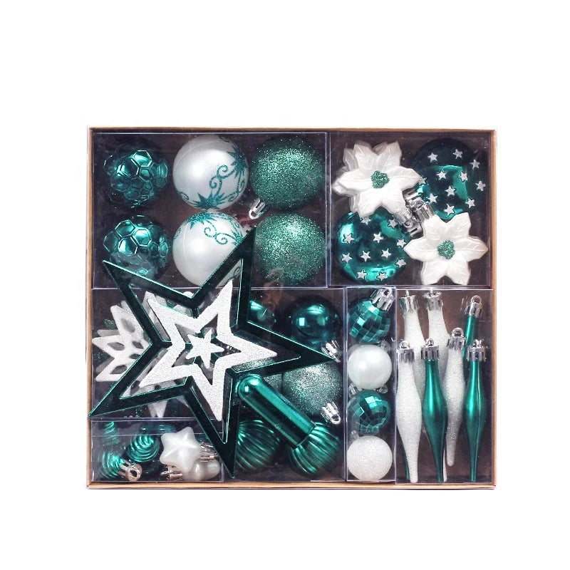 Cross-border 58pcs Painted Christmas Ball Set Gift Pack Christmas Tree Pendant Xmas Decorations