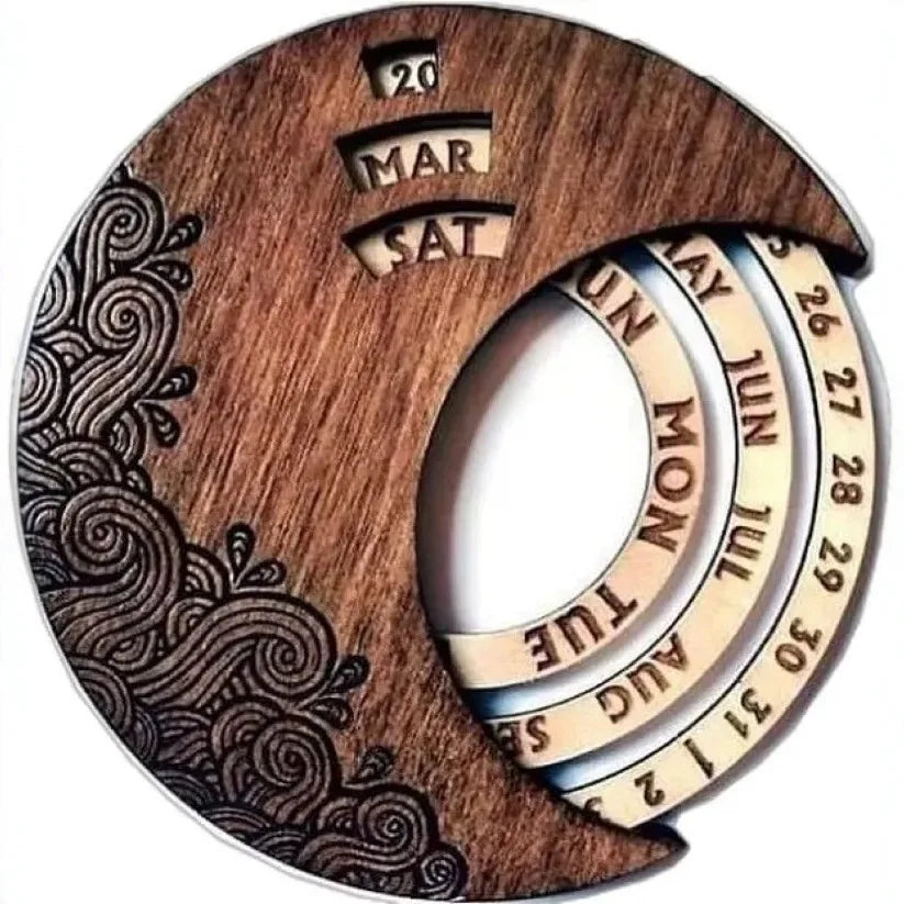 Eco-Friendly Basswood Wooden Perpetual Calendar Wall Decor Rotating Cross-Border Calendar Table Craft Ornament with Engraving