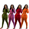 Custom Fall Spring Two Piece Women Long Sleeve Top Long Pants Ribbed Knit 2 Piece Set Casual Slim Two Piece Jogger Set for Women