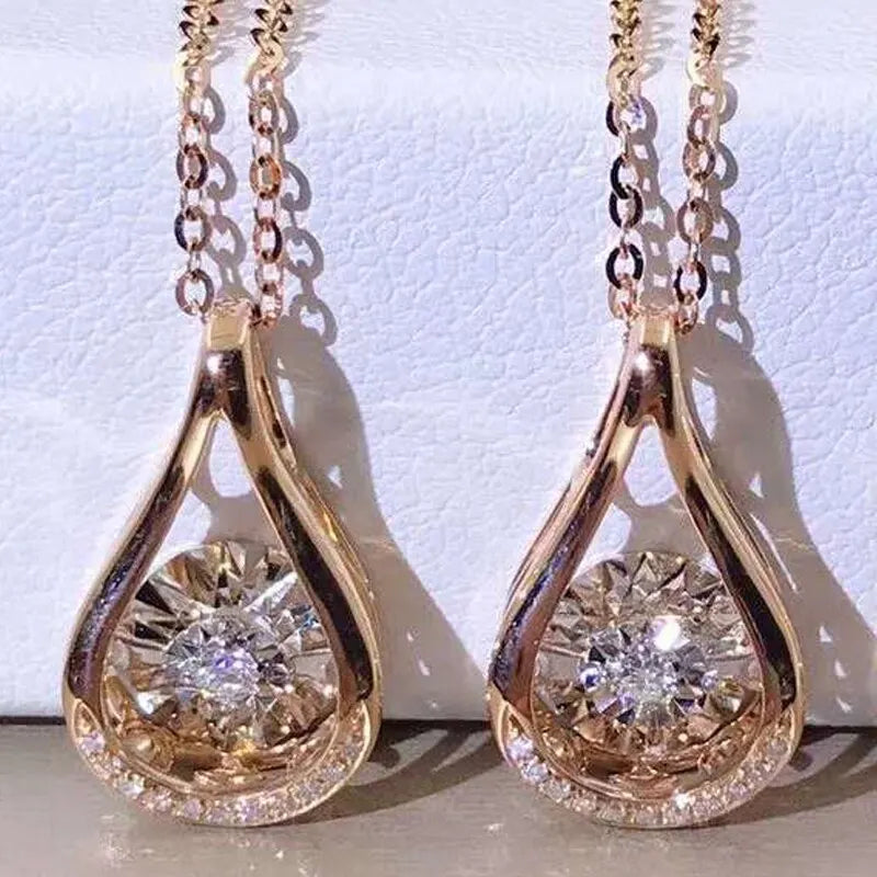 CAOSHI Dainty Jewelry Elegant Water Drop Shaped Necklaces for Women Link Chain CZ Cubic Zircon 18k Gold Plated Charm Pendant