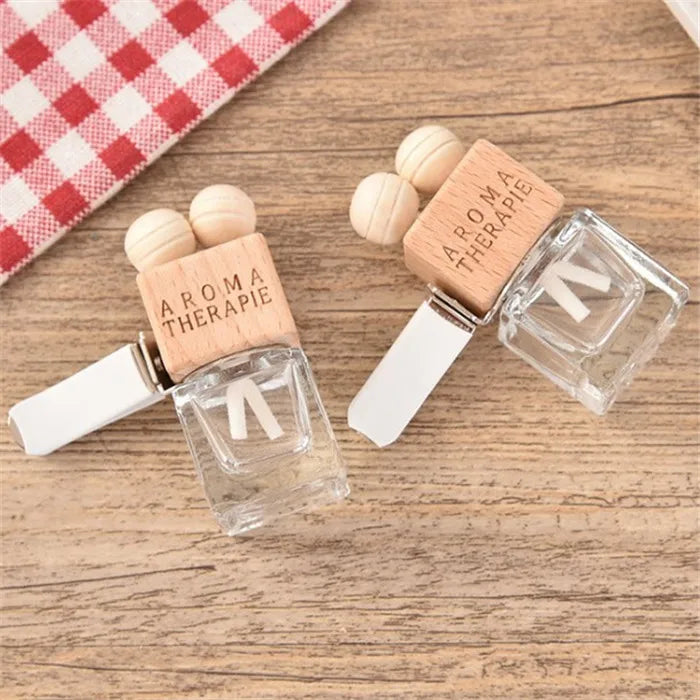 8ml Gift car air outlet Square wooden Hang rope cover Diffuser car perfume bottle/essential oil bottle with wooden cap