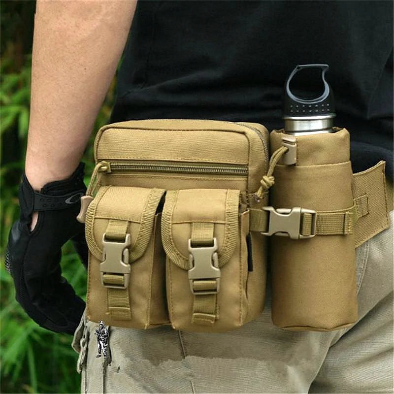 Tactical Waist Bag with Water Bottle Pouch Hiking Fanny Pack with Bottle Holder Hunting Multi Utility Tactical Water Bag