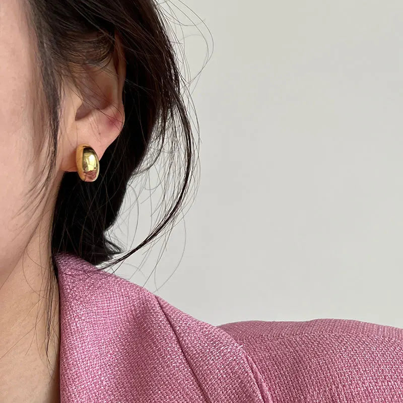 925 Sterling Silver Earrings 18k Gold Plated Orecchini Argento 925 Korean Minimalist Semicircle Ladies Earrings Women Jewelry