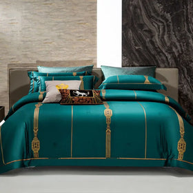 OEM/ODM Embroidery Duvet Cover Luxury 100% Cotton king Size Green Bed Linen Home Bedding Sets