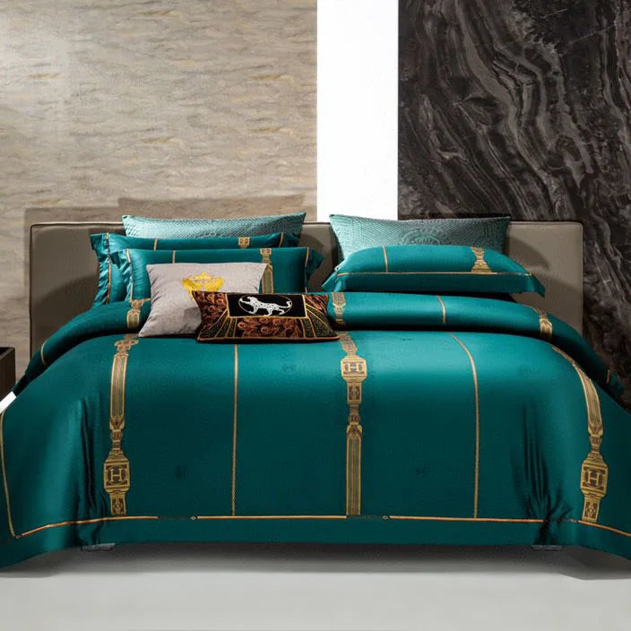 OEM/ODM Embroidery Duvet Cover Luxury 100% Cotton king Size Green Bed Linen Home Bedding Sets