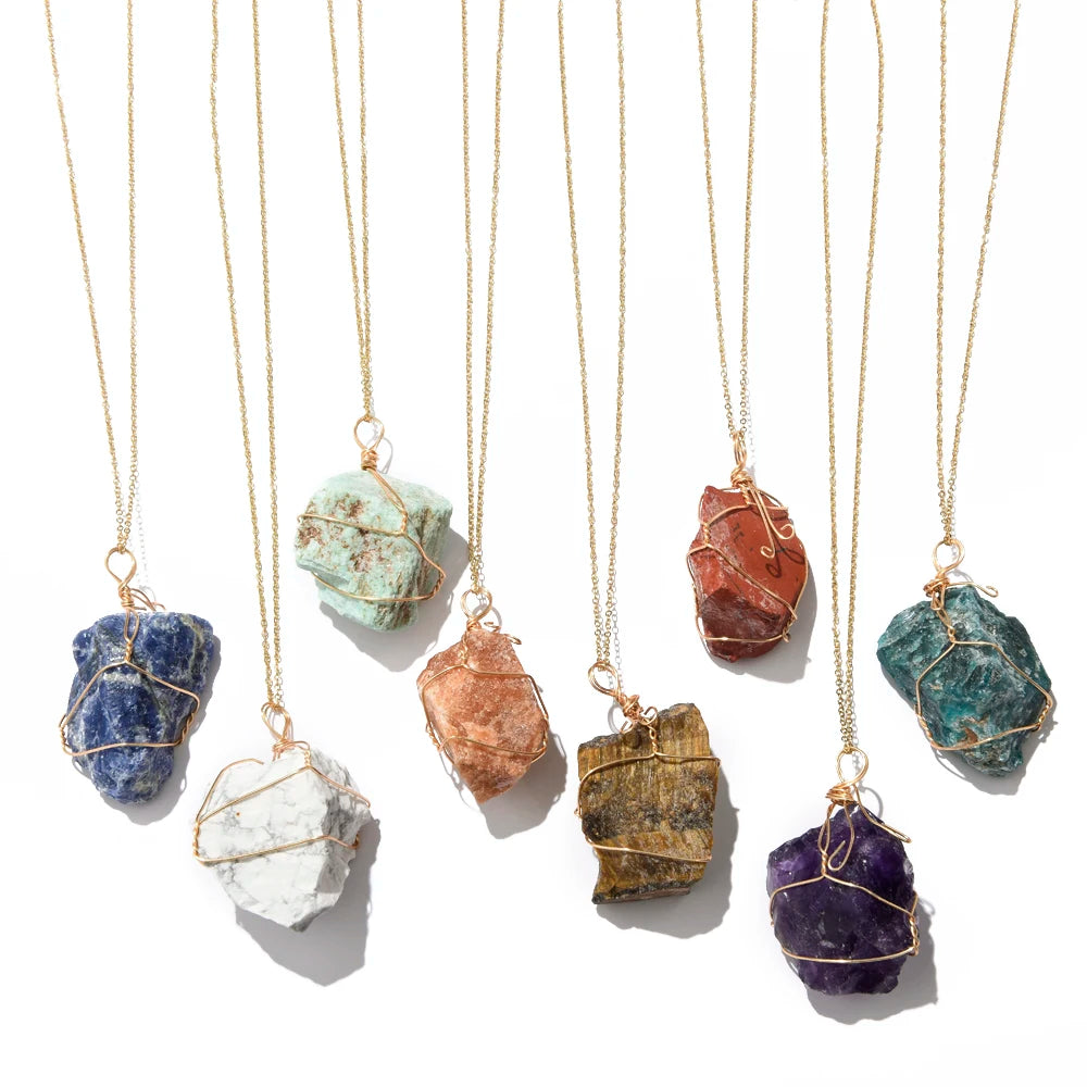 2022 New Natural Irregular Raw Stone Birthstone Necklace Dainty Gemstone Rock Quartz Crystal Necklace Womens MegaBDM