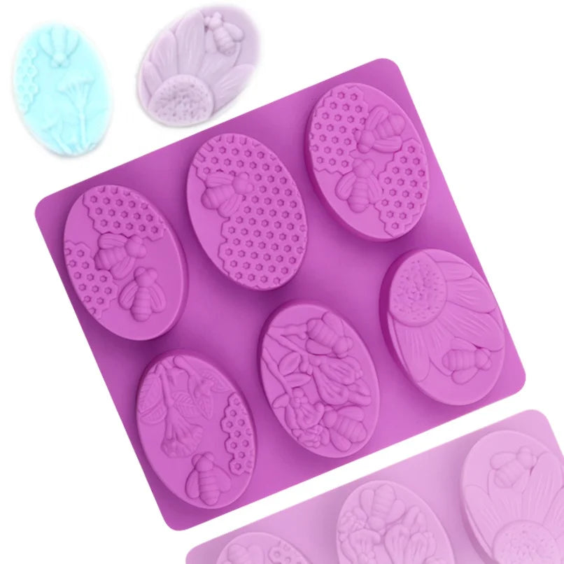 379 6 Hole Honey Bee and Honeycomb Shape Soap Mold Silicone Cake Mold Silicone Hand Make Diy Soap Candle Resin Silicone Bpa Free