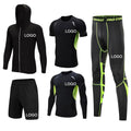 5 Piece Compression Men's Gym Tights Suit Breathable Workout Clothing High Elasticity Fitness Safety Sports Wear for Training