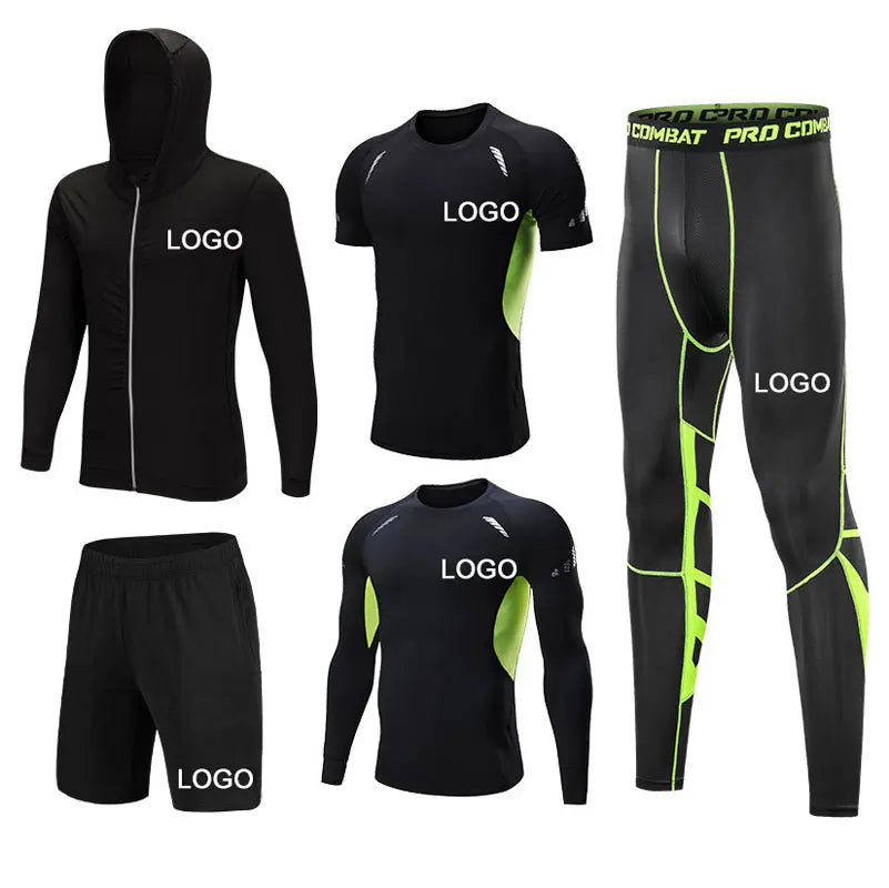 5 Piece Compression Men's Gym Tights Suit Breathable Workout Clothing High Elasticity Fitness Safety Sports Wear for Training
