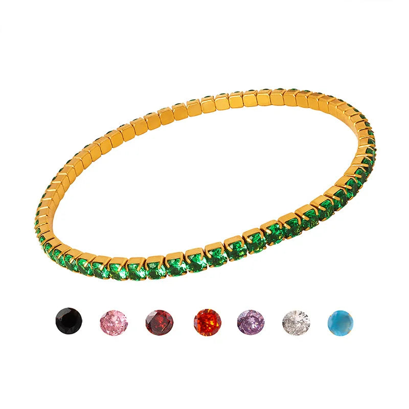 Women Trendy Gift Waterproof Stainless Steel 18k Gold Plated Elastic Adjustable Zircon Tennis Chain Bracelets