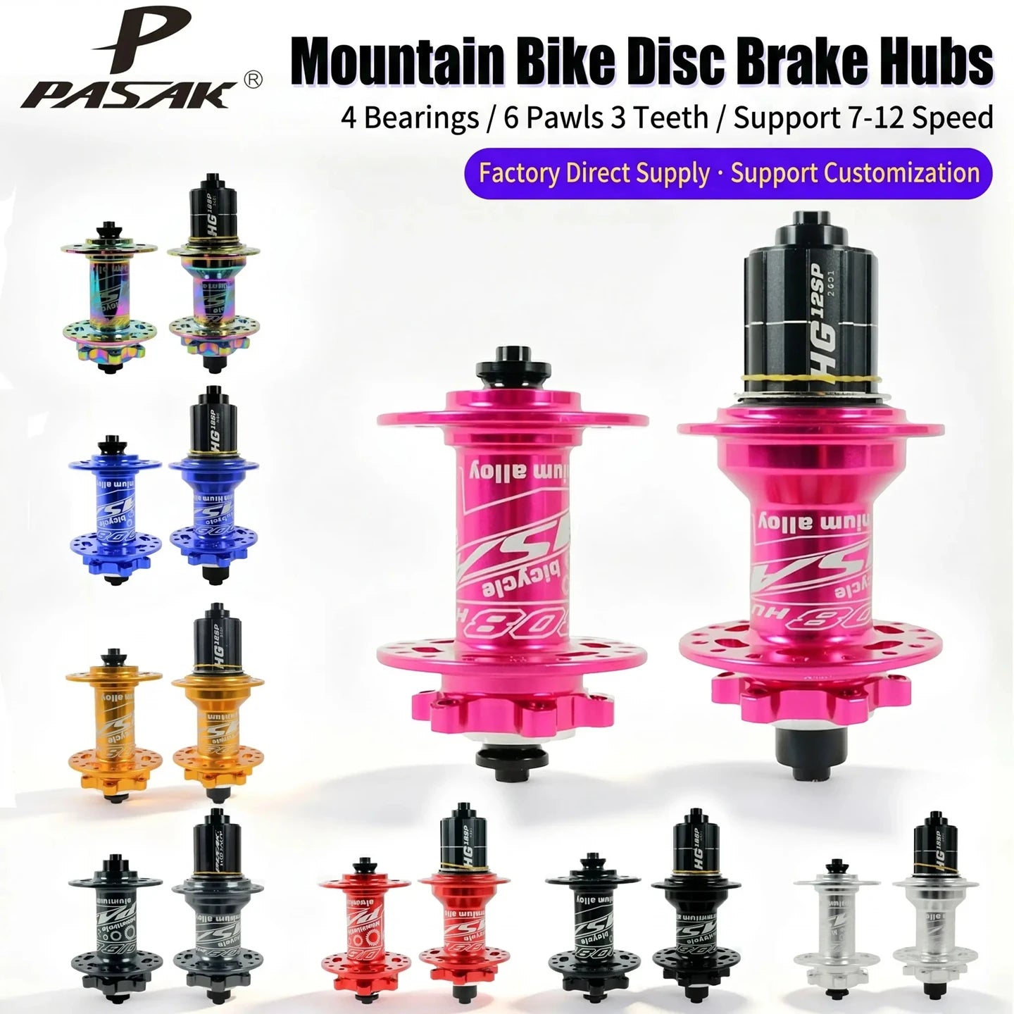 PASAK MTB Hub 4 Sealed bearing hub 24h 28h 32-hole mountain bike wheel disc brake Aluminum alloy bike wheel hg8/9/10/11/12 speed