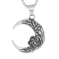 New Design Custom Jewelry Personality Stainless Steel Crescent Shape Rose Pendant Vintage Flower Moon Pendant Necklace