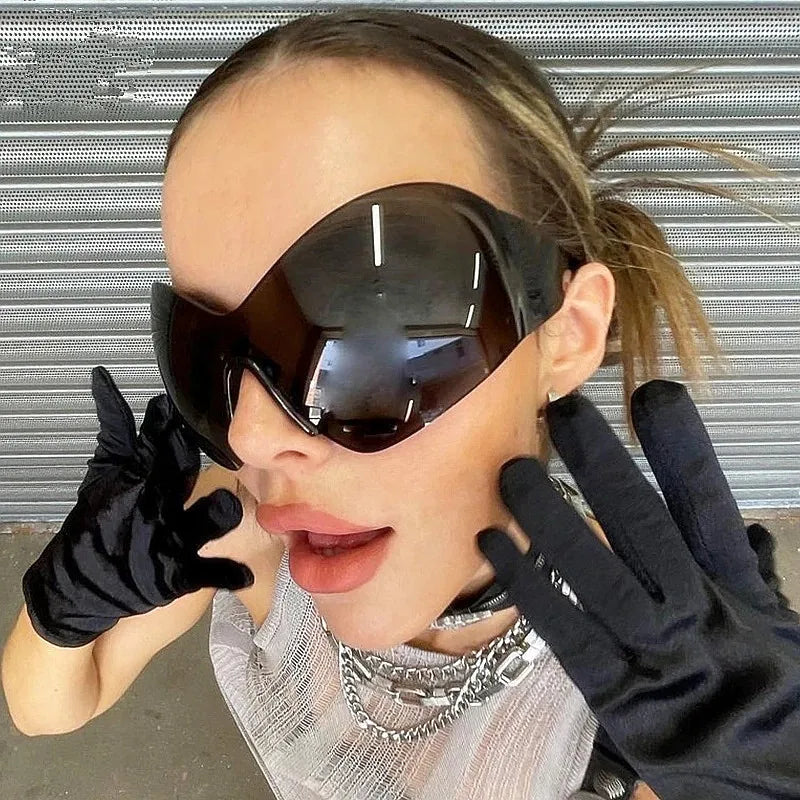 New Trendy 2000'S Punk Y2k Sun Glasses Goggles UV400 Steampunk Wrap Oversized Sunglasses for Women De Sol Oculos