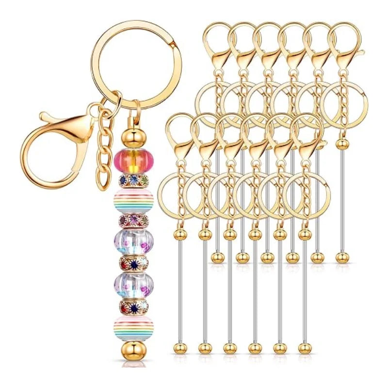 12 Pcs Metal Beads Blank Keychain for Keychain DIY Projects Pendant Jewelry Crafts Making Gift Kids Office School Supplies
