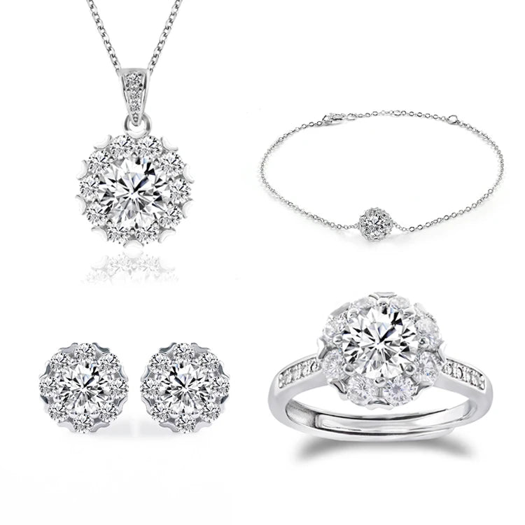 Women Classic Sterling Silver Necklace Pendant Jewelry Sets 925 Silver Rings for Women 925