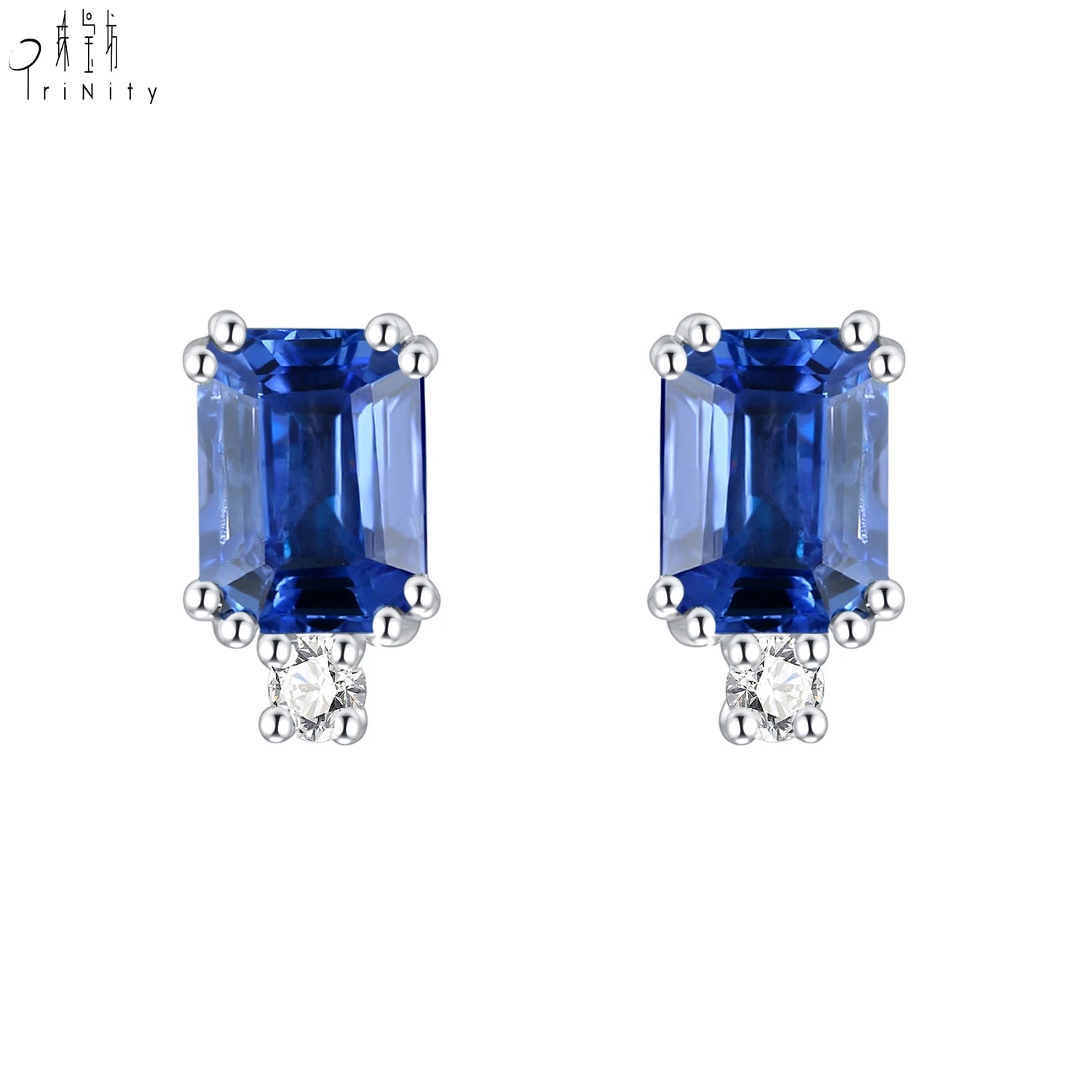High-End 18K White Gold Natural Sapphire Jewelry Set Trendy Real Natural Diamond Stud Earrings for Wedding