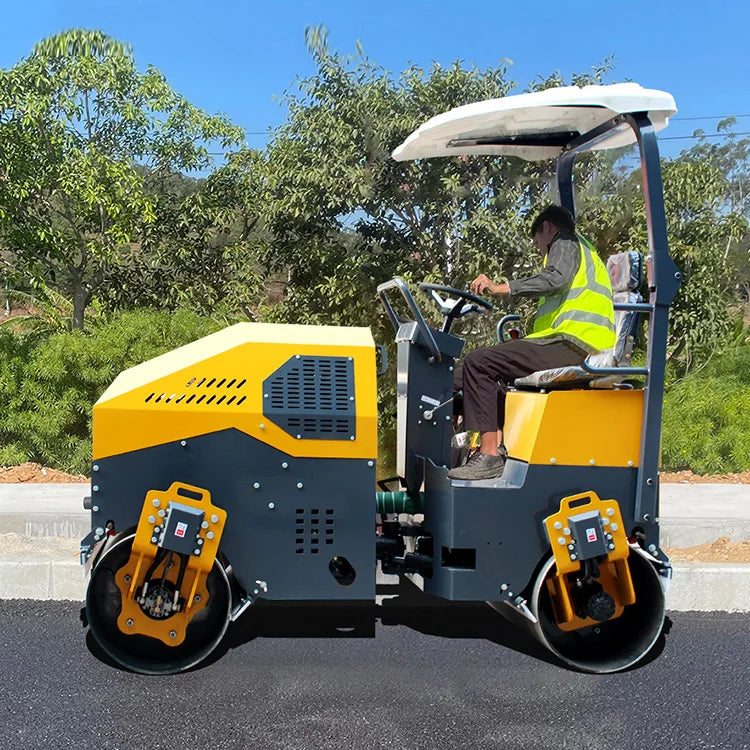 Two Wheel Vibratory Road Roller Compactor Walk Behind Double Drum with Engine Pump Motor-For Sale