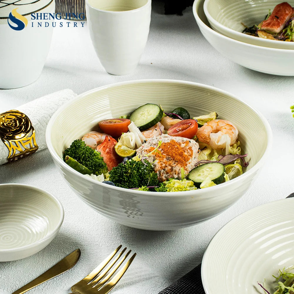 Shengjing Wholesale Round 8 Inch Yellow Ceramic Ramen Bowl for Soup and Fruit for Restaurant Catering Saladier